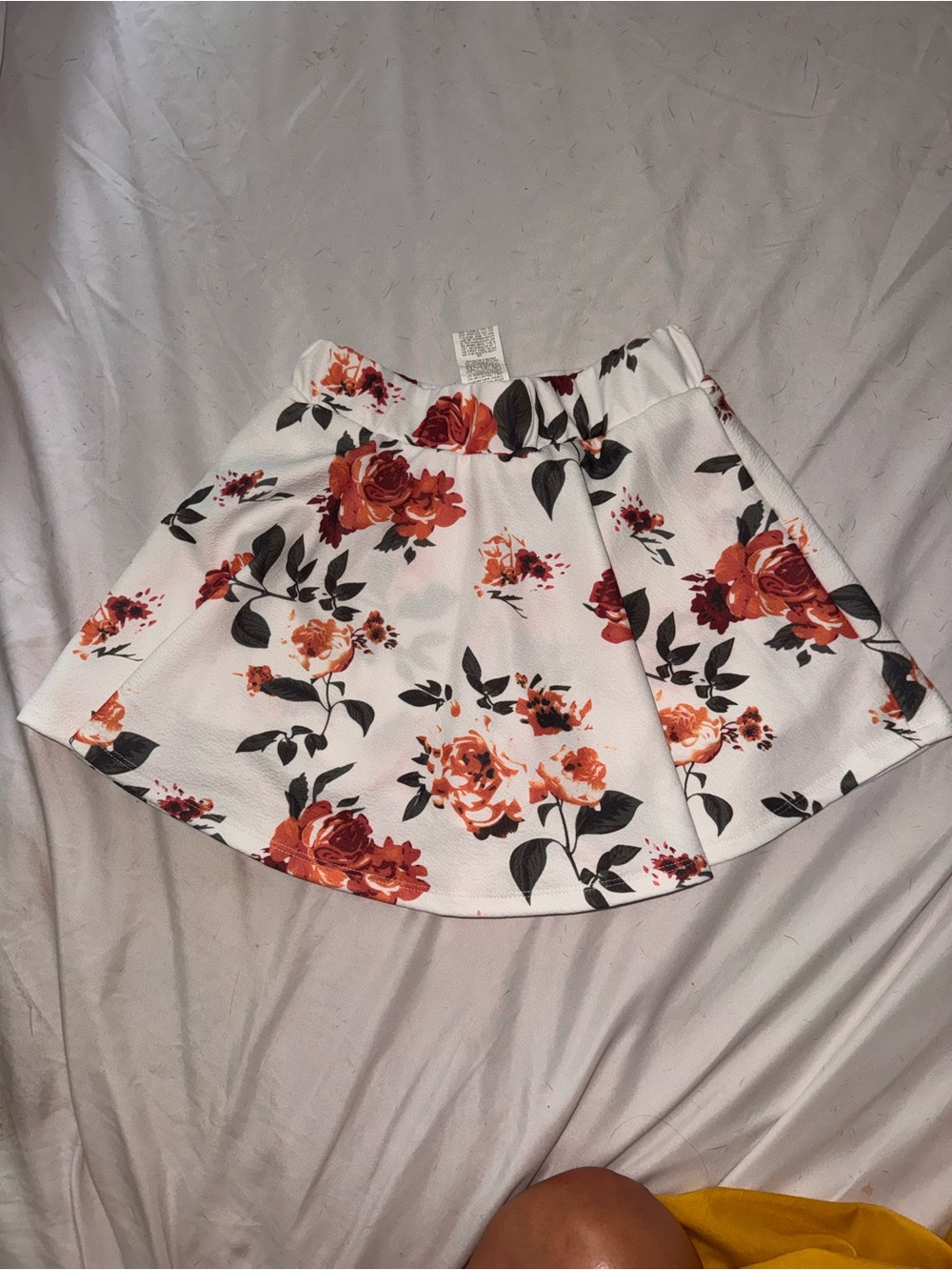 SHEIN White Skater Skort with Orange Rose Print